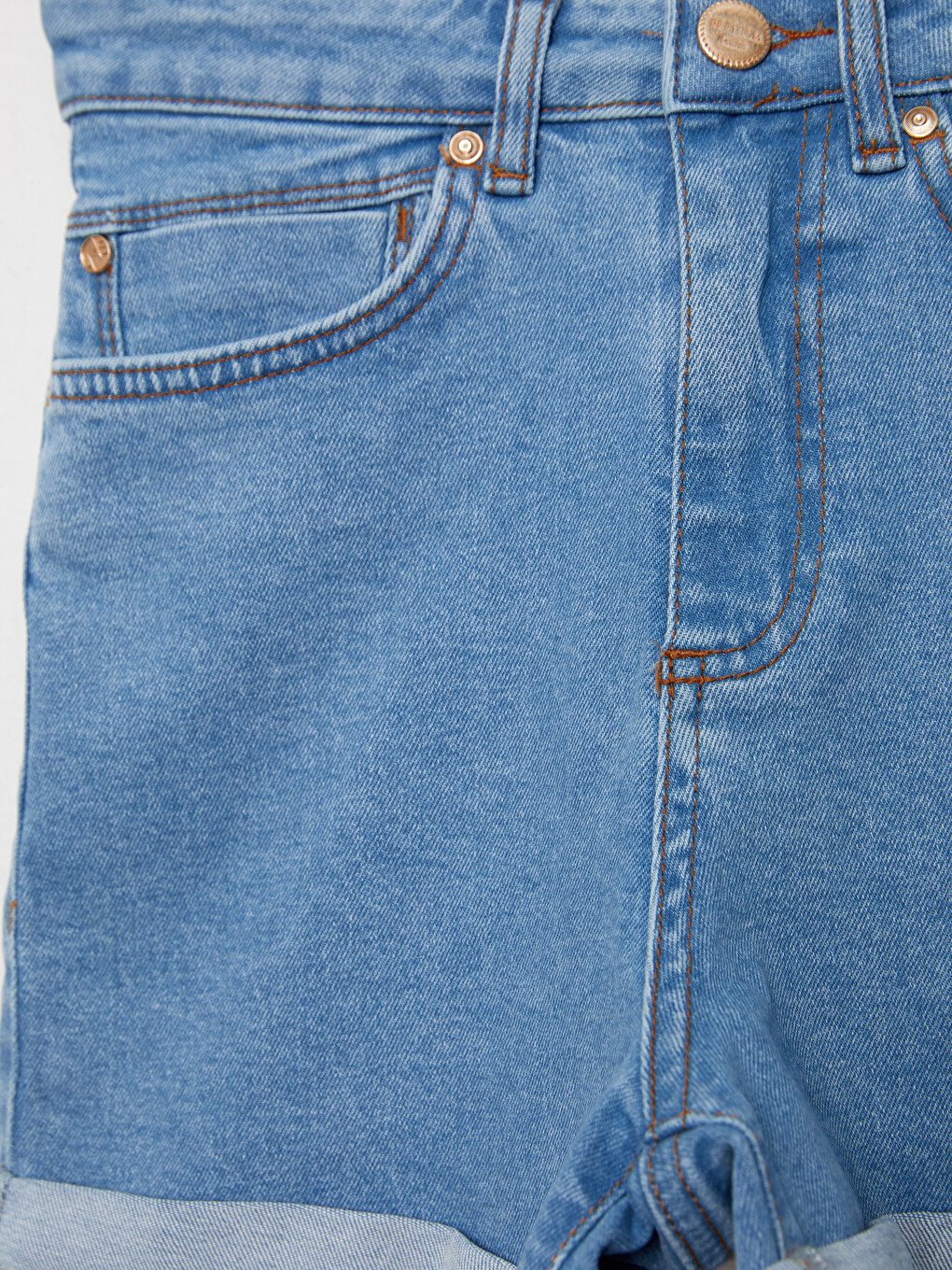 İndigo Yüksek Bel Mom Fit Cep Detaylı Kadın Rodeo Jean Şort-7