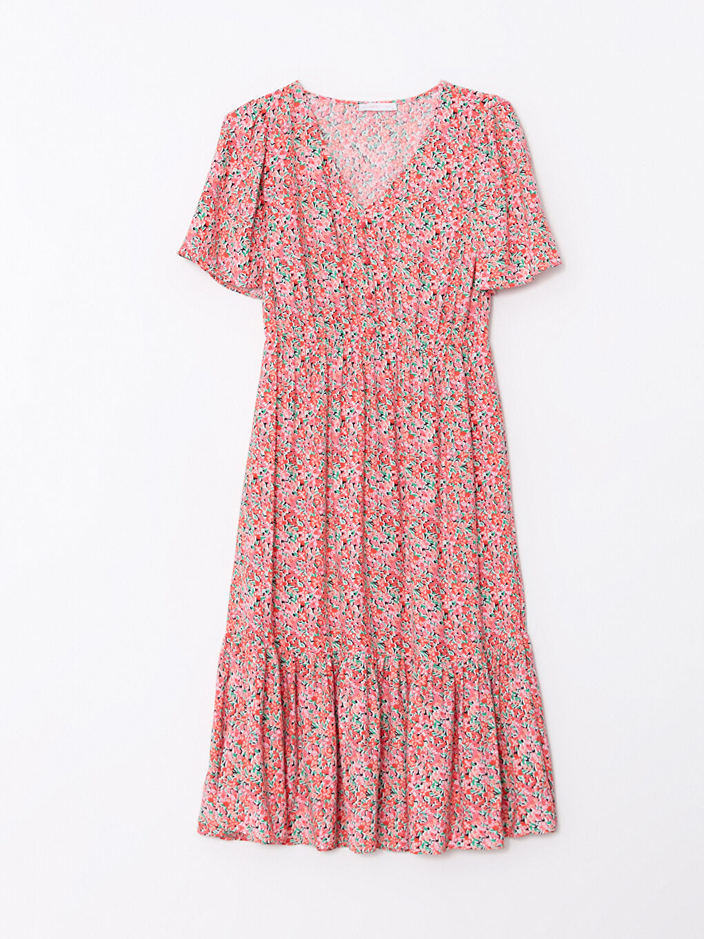 V-Neck Floral Short Sleeve Viscose Women's Dress-5