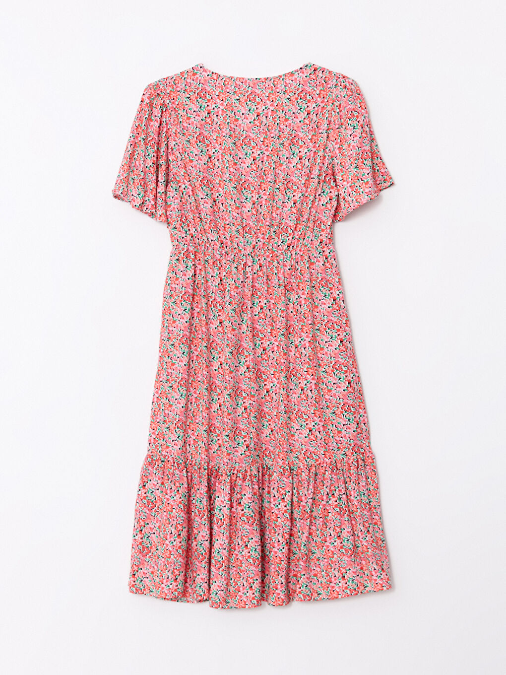 V-Neck Floral Short Sleeve Viscose Women's Dress-6