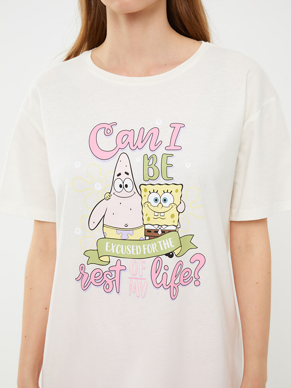 Crew Neck SpongeBob Printed Short Sleeve Cotton Women's Pajamas Set-3