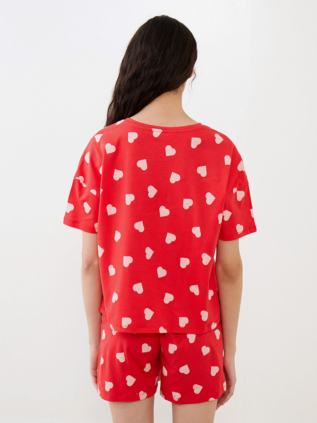 Kırmızı Bisiklet Yaka Minnie Mouse Baskılı Kısa Kollu Pamuklu Kadın Pijama Takımı-4