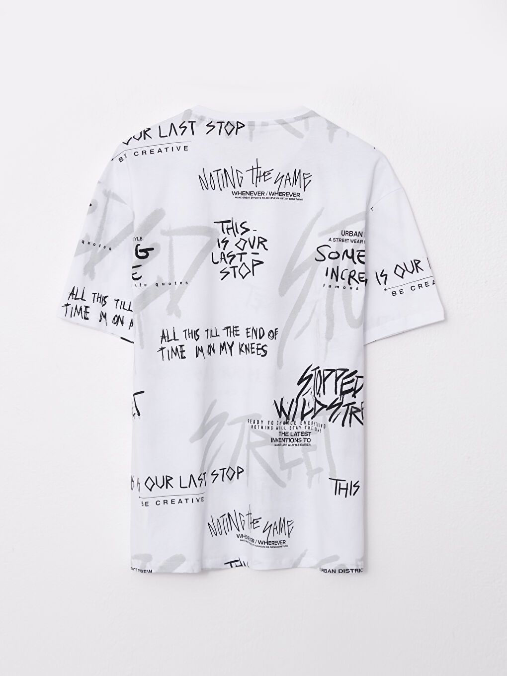 Beyaz Bisiklet Yaka Kısa Kollu Baskılı Penye Erkek Tişört-6