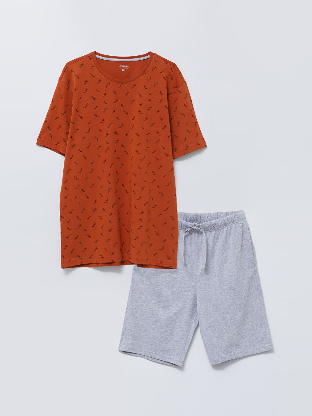 Turuncu Standart Kalıp Erkek Şortlu Pijama Takımı-5