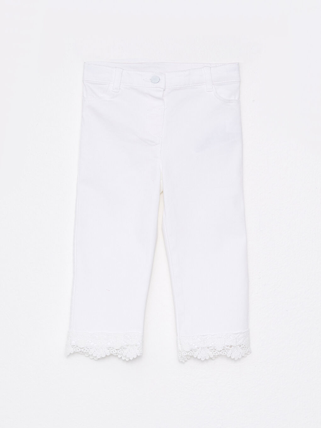 Beyaz Basic Pamuklu Kız Bebek Pantolon