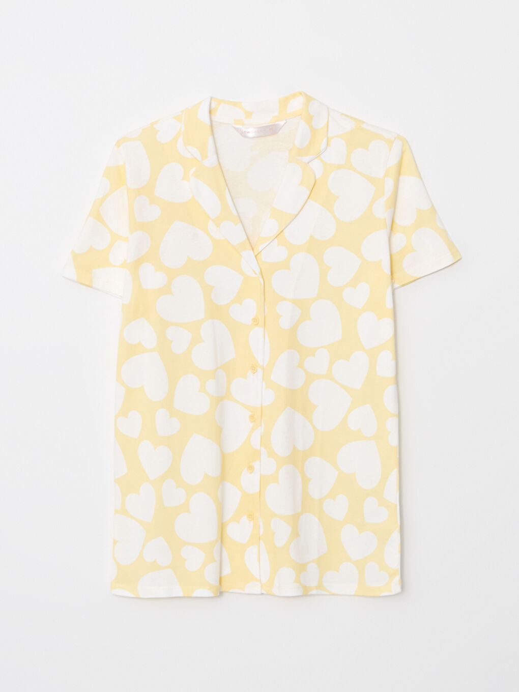 Sarı Gömlek Yaka Desenli Kısa Kollu Pamuklu Kadın Pijama Takımı-5