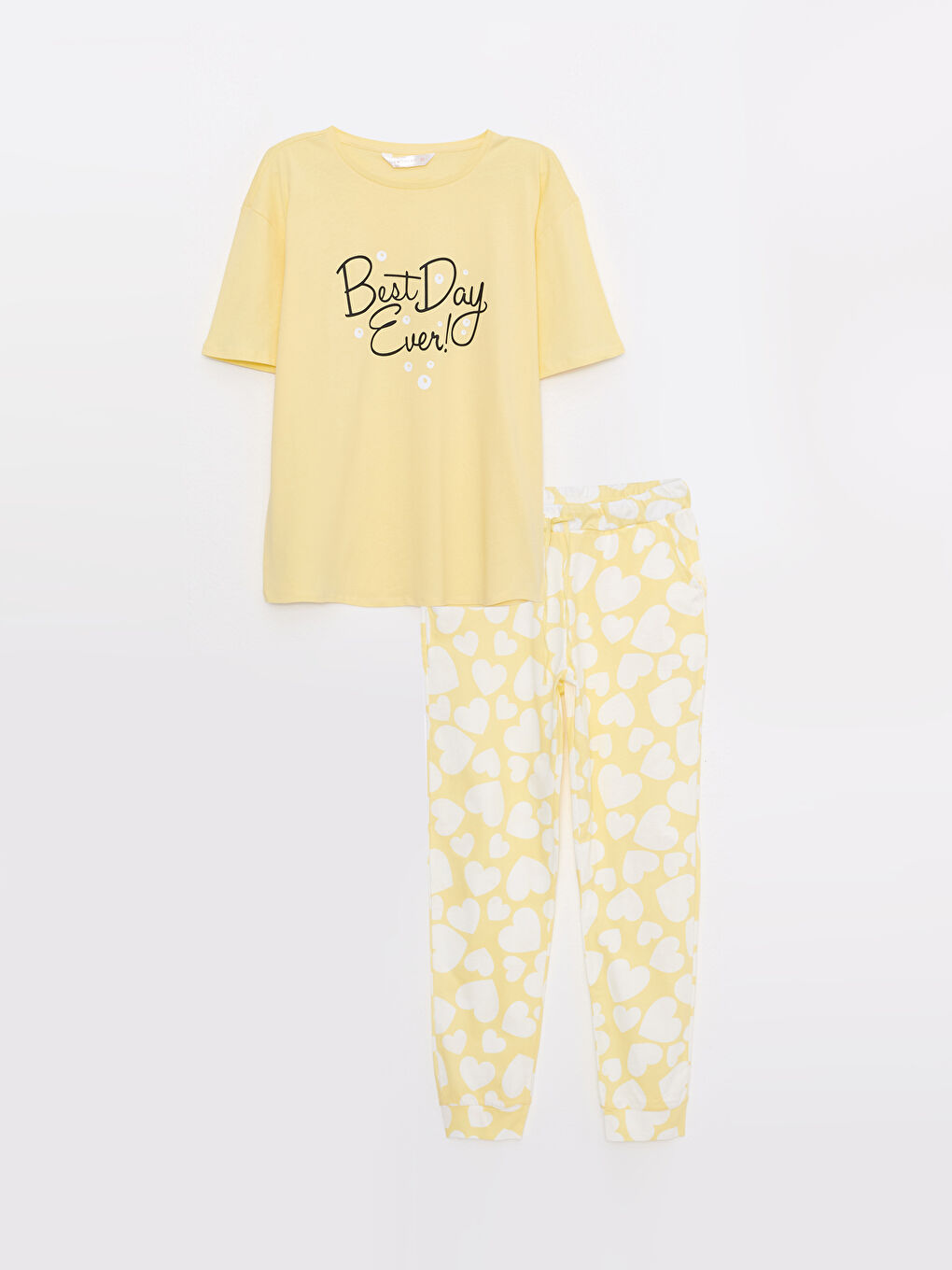 Set de pijama din bumbac cu mânecă scurtă imprimată și guler rotund pentru femei-5