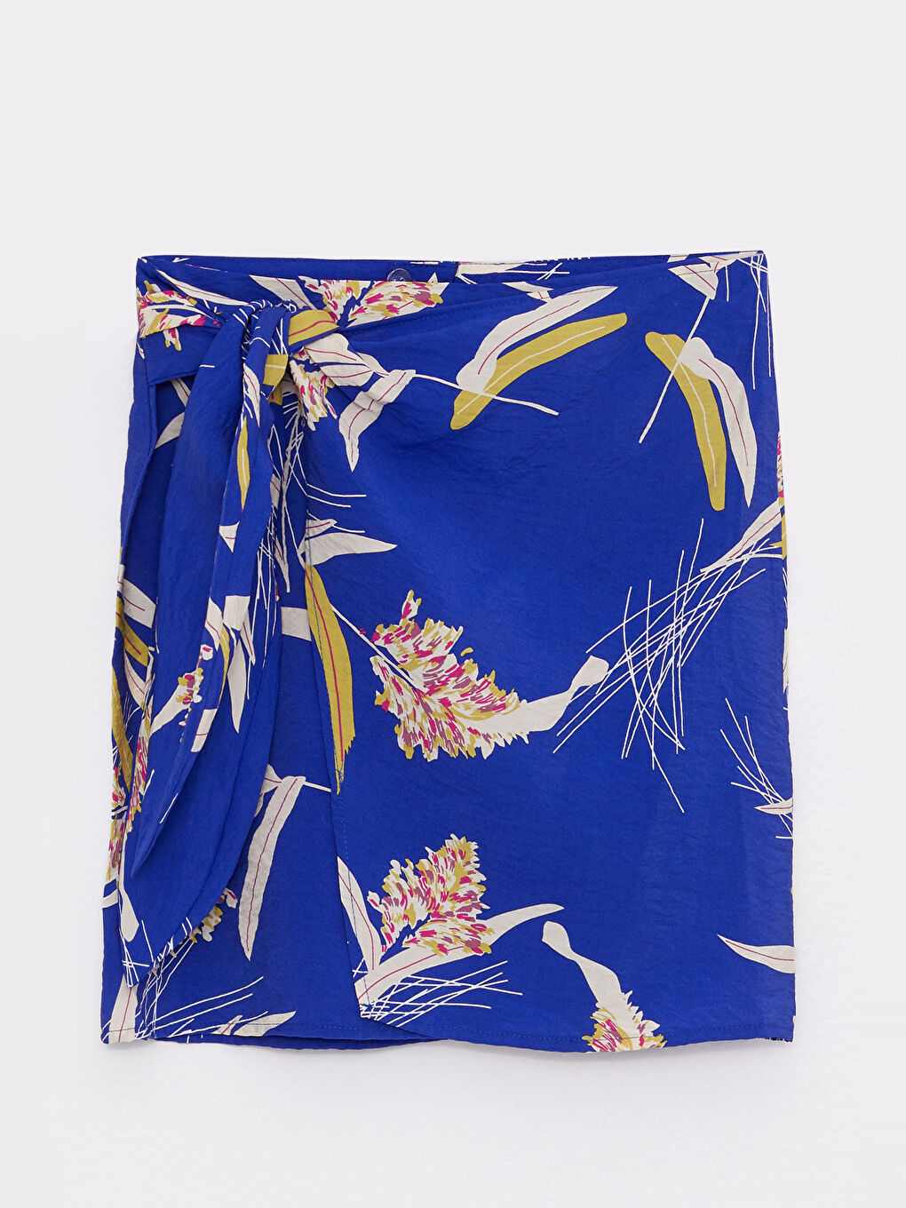 Lacivert Beli Bağlamalı Çiçekli A Kesim Kadın Etek-5