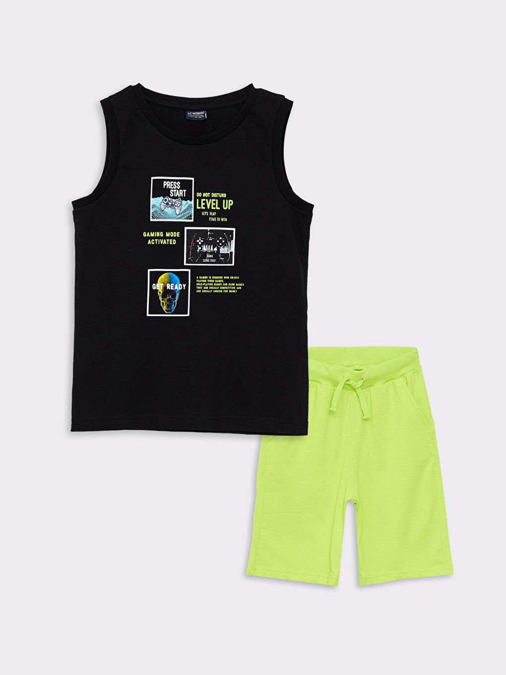 Siyah Bisiklet Yaka Baskılı Erkek Çocuk Atlet ve Şort