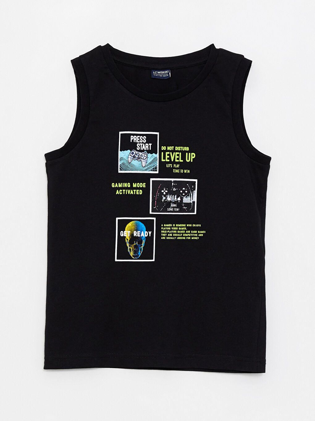 Siyah Bisiklet Yaka Baskılı Erkek Çocuk Atlet ve Şort-1