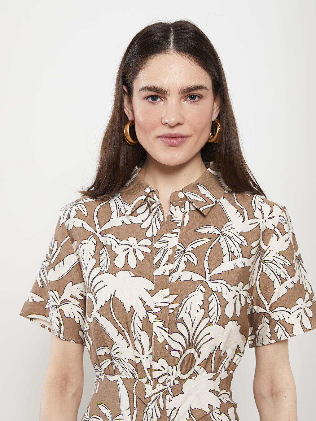 Patterned Short Sleeve Women's Shirt Dress -S2J862Z8-LQX
