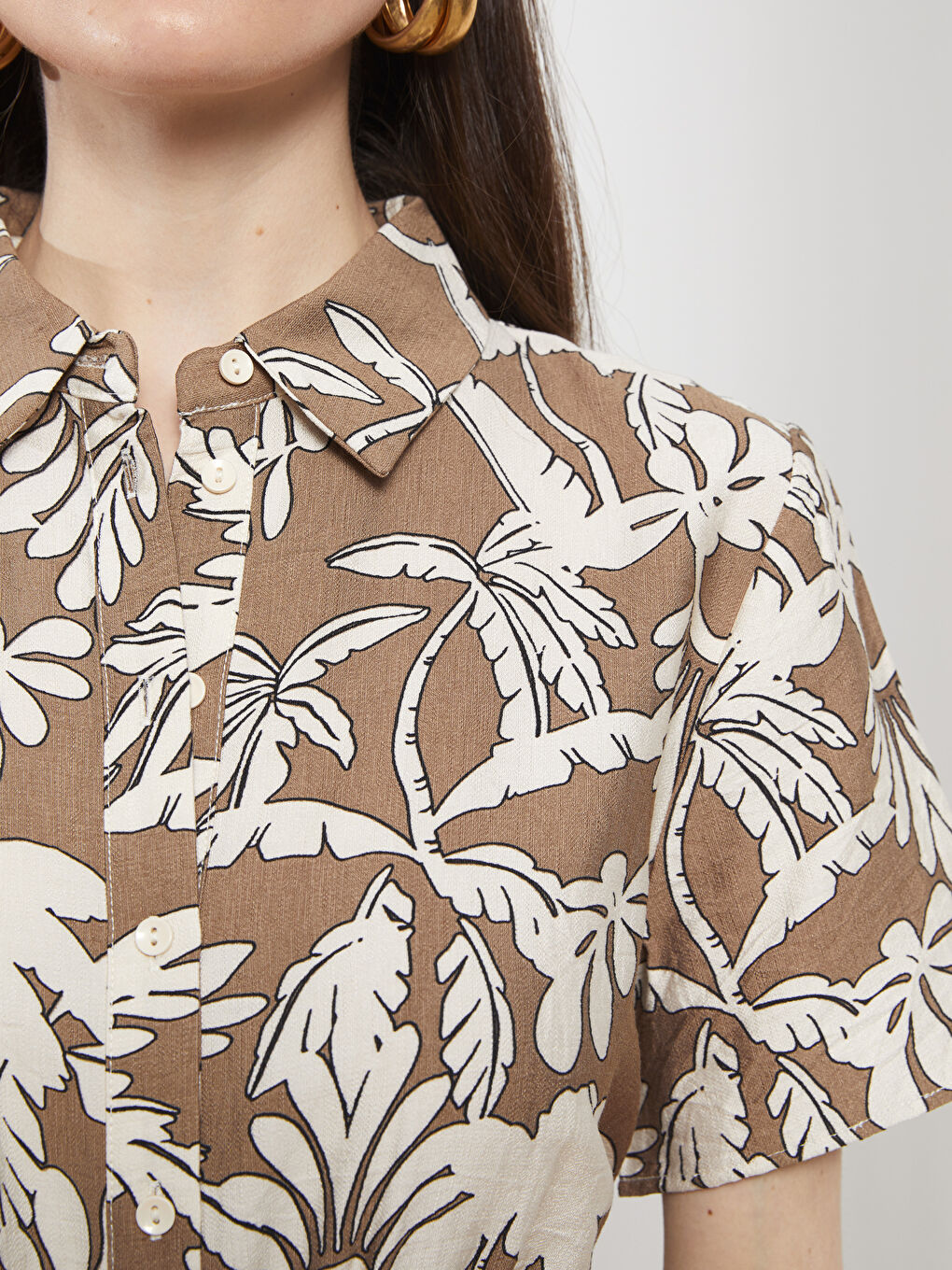 Patterned Short Sleeve Women's Shirt Dress -S2J862Z8-LQX