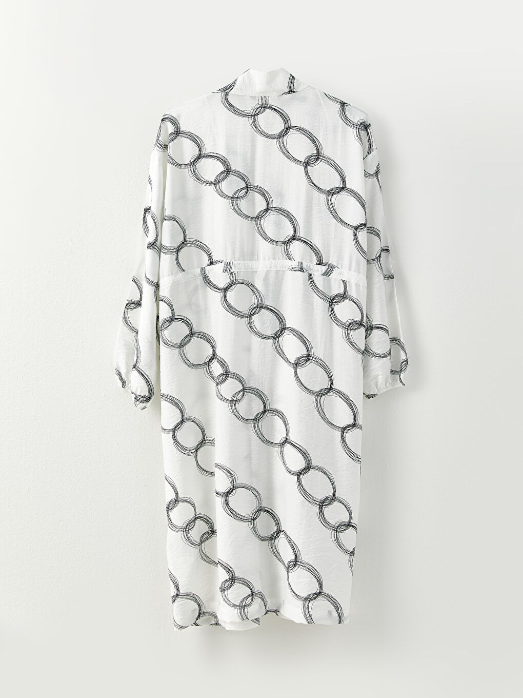 Ekru Şal Yaka Desenli Uzun Kollu Kadın Kimono-6