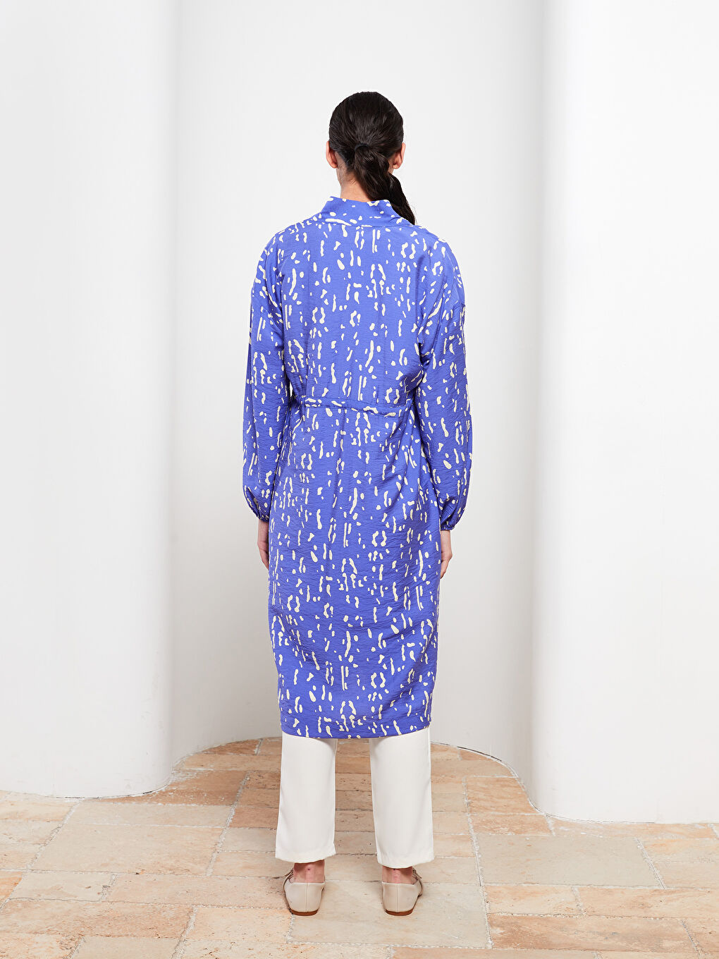 Mor Şal Yaka Desenli Uzun Kollu Kadın Kimono-4