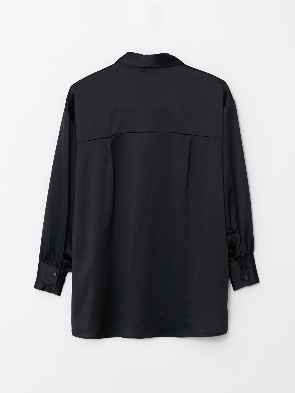 Siyah Düz Uzun Kollu Saten Kadın Gömlek Tunik-6