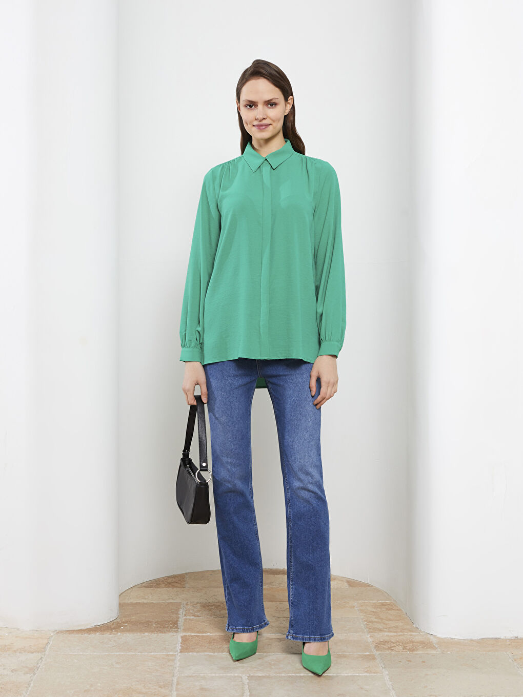 Plain Long Sleeve Women's Shirt Tunic