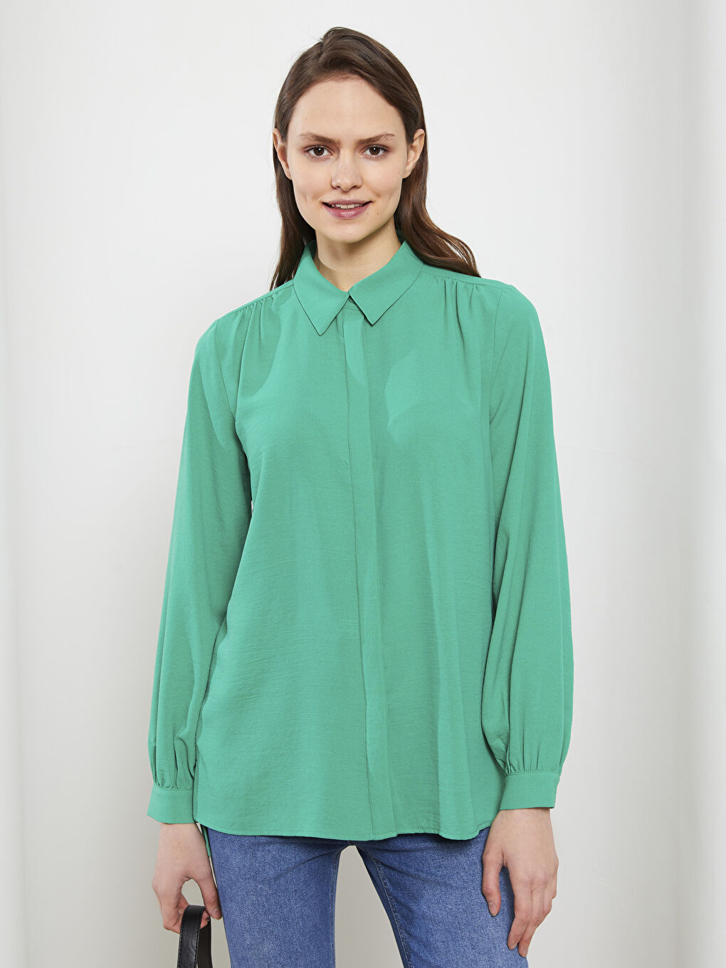 Plain Long Sleeve Women's Shirt Tunic-1