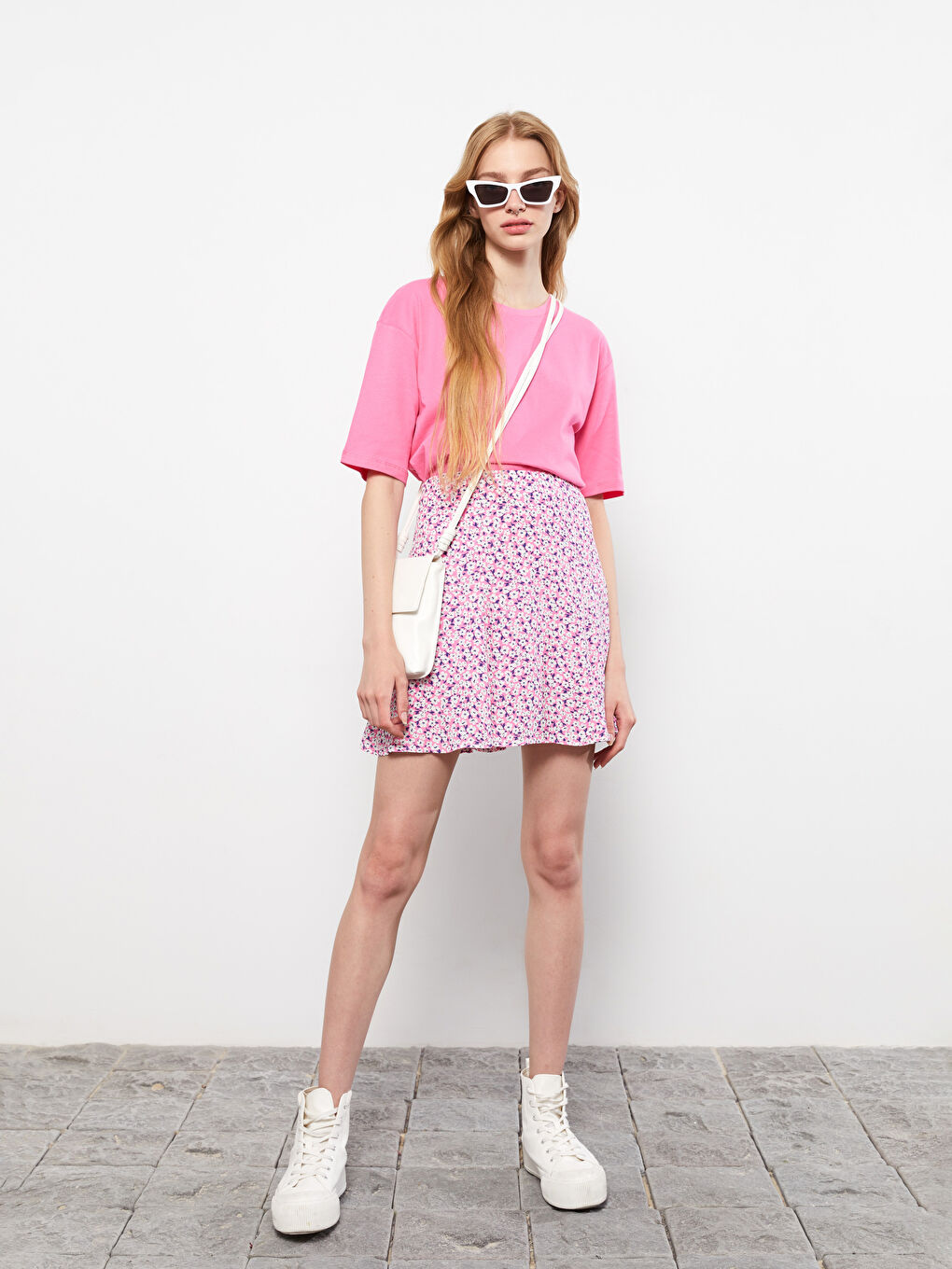 Цветна пола с цип на талията от вискоза за жени