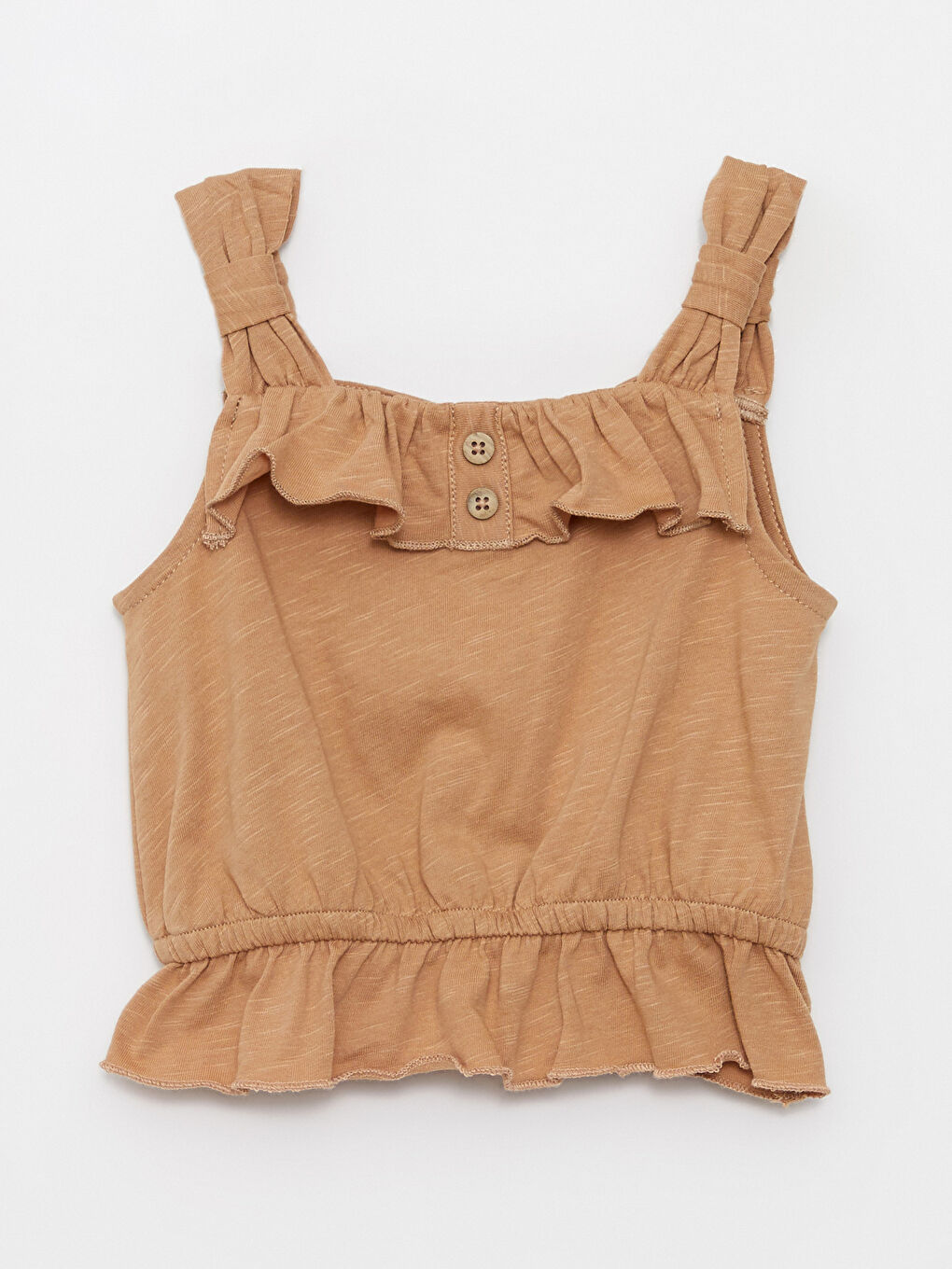 Kahverengi Kare Yaka Askılı Kız Bebek Bluz ve Pantolon 2'li Takım-4