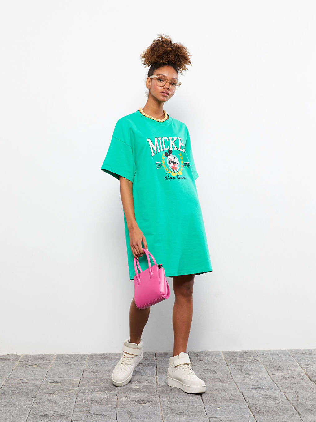 Crew Neck Mickey Mouse Printed Short Sleeve Women's Dress-1