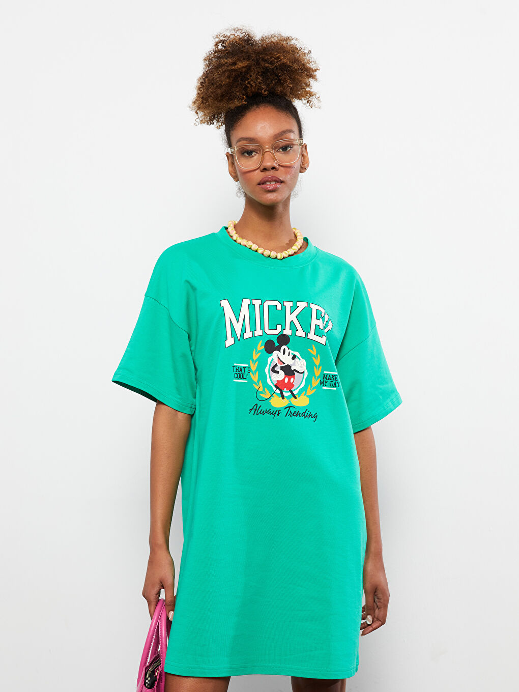 Crew Neck Mickey Mouse Printed Short Sleeve Women's Dress-2