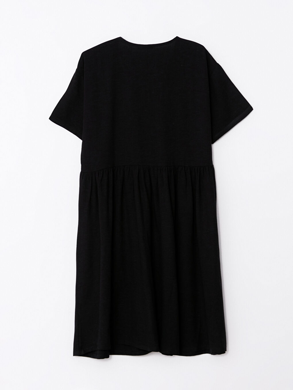 Siyah Büyük Beden V Yaka Düz Kısa Kollu Kadın Elbise-5