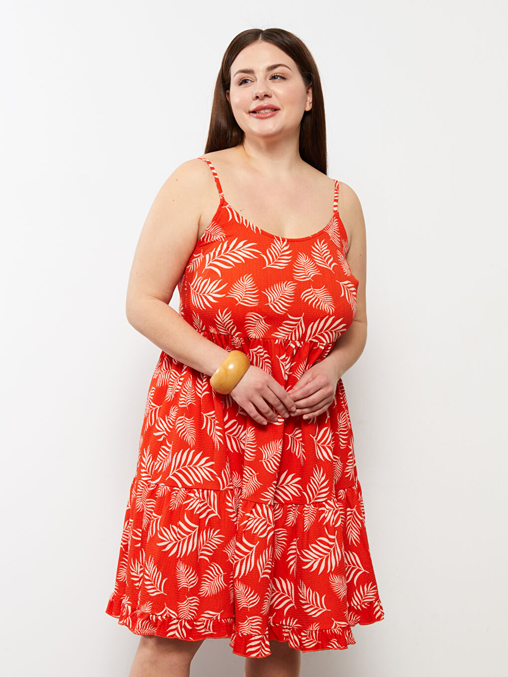 Plus Size U Neck Floral Strap Crinkle Women's Dress-2