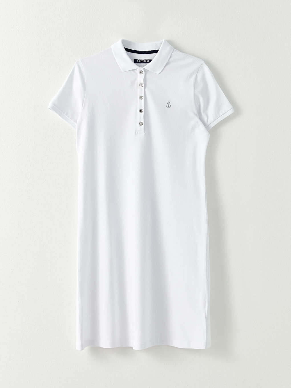 Beyaz Polo Yaka Nakışlı Kısa Kollu Pamuklu Kadın Elbise-6