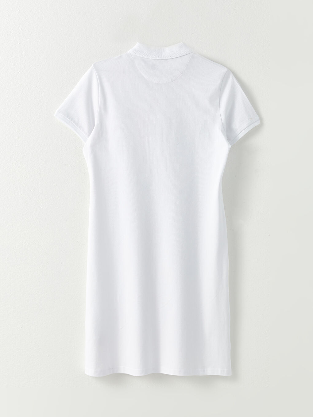 Beyaz Polo Yaka Nakışlı Kısa Kollu Pamuklu Kadın Elbise-7