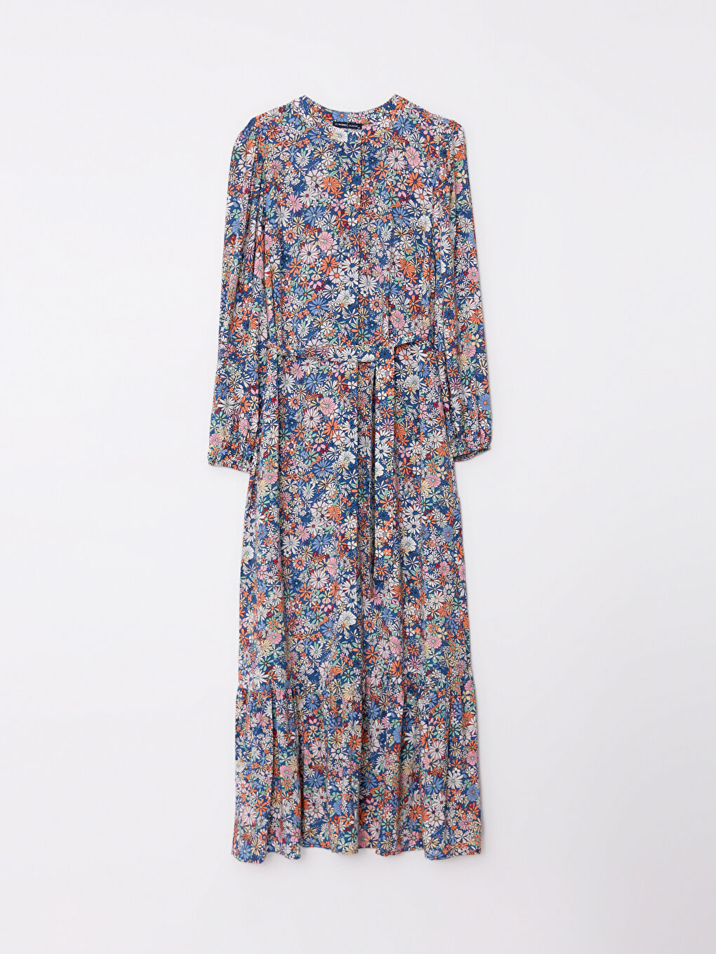 Crew Neck Patterned Long Sleeve Viscose Women Shirt Dress-6