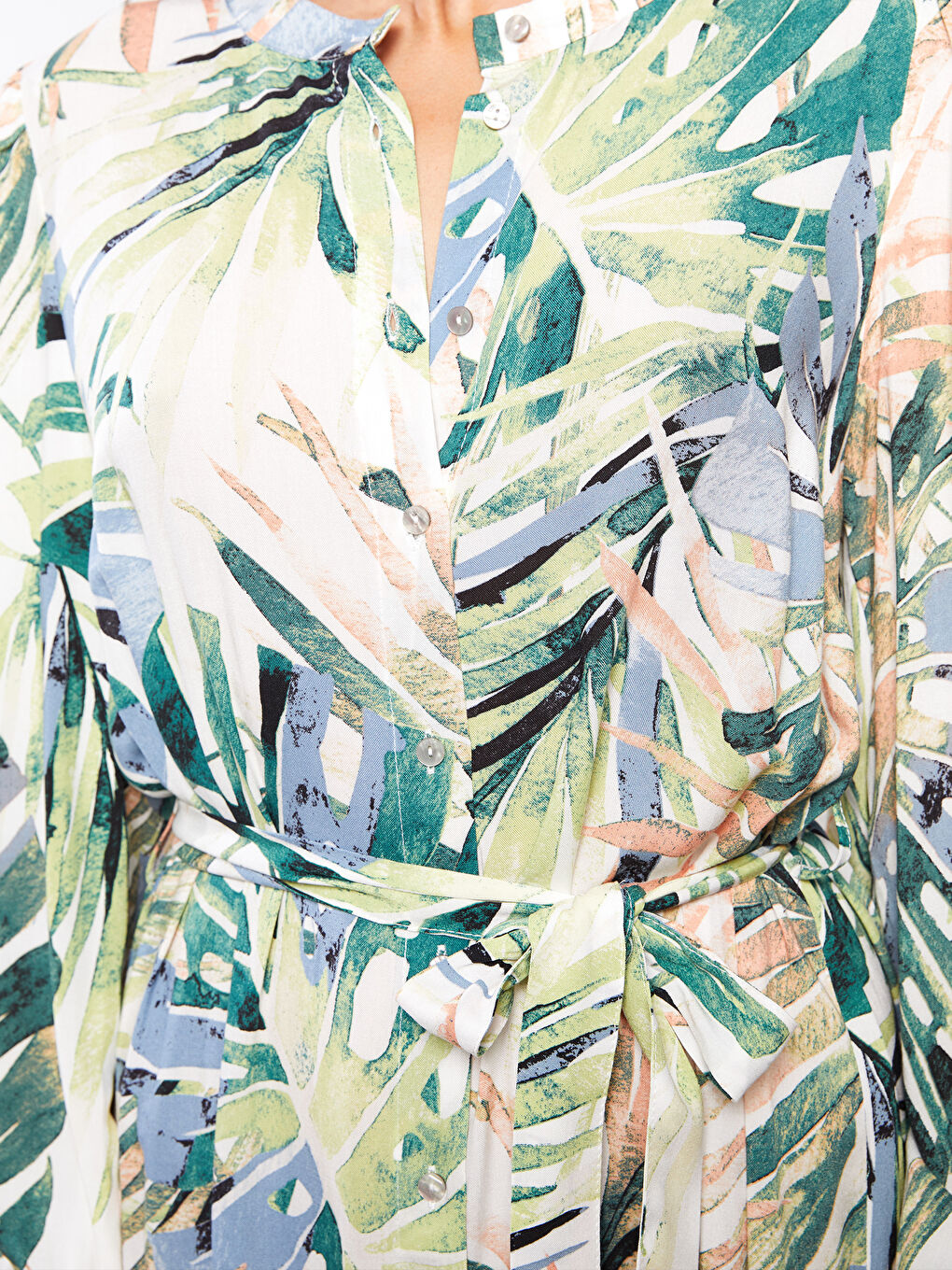 Crew Neck Patterned Long Sleeve Viscose Women Shirt Dress-3