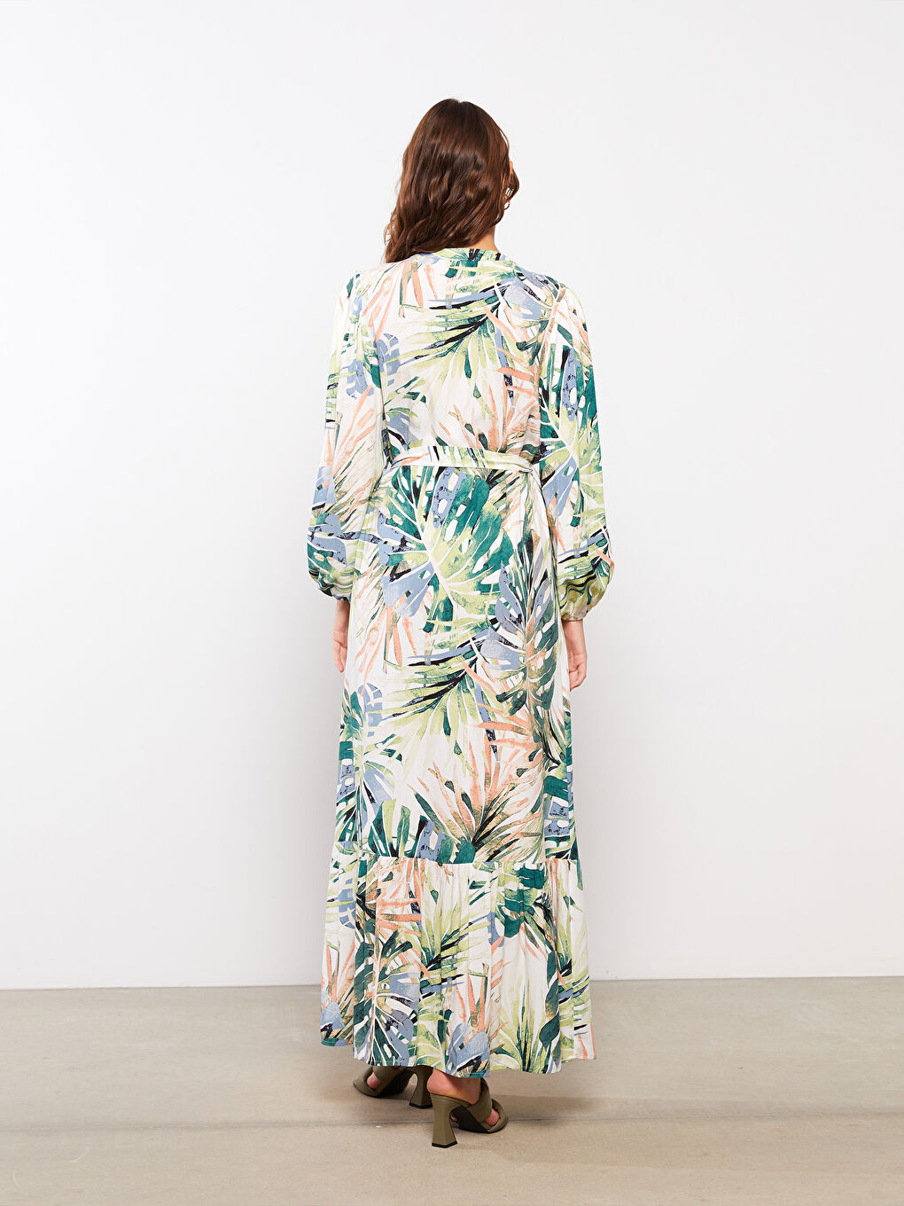 Crew Neck Patterned Long Sleeve Viscose Women Shirt Dress-4