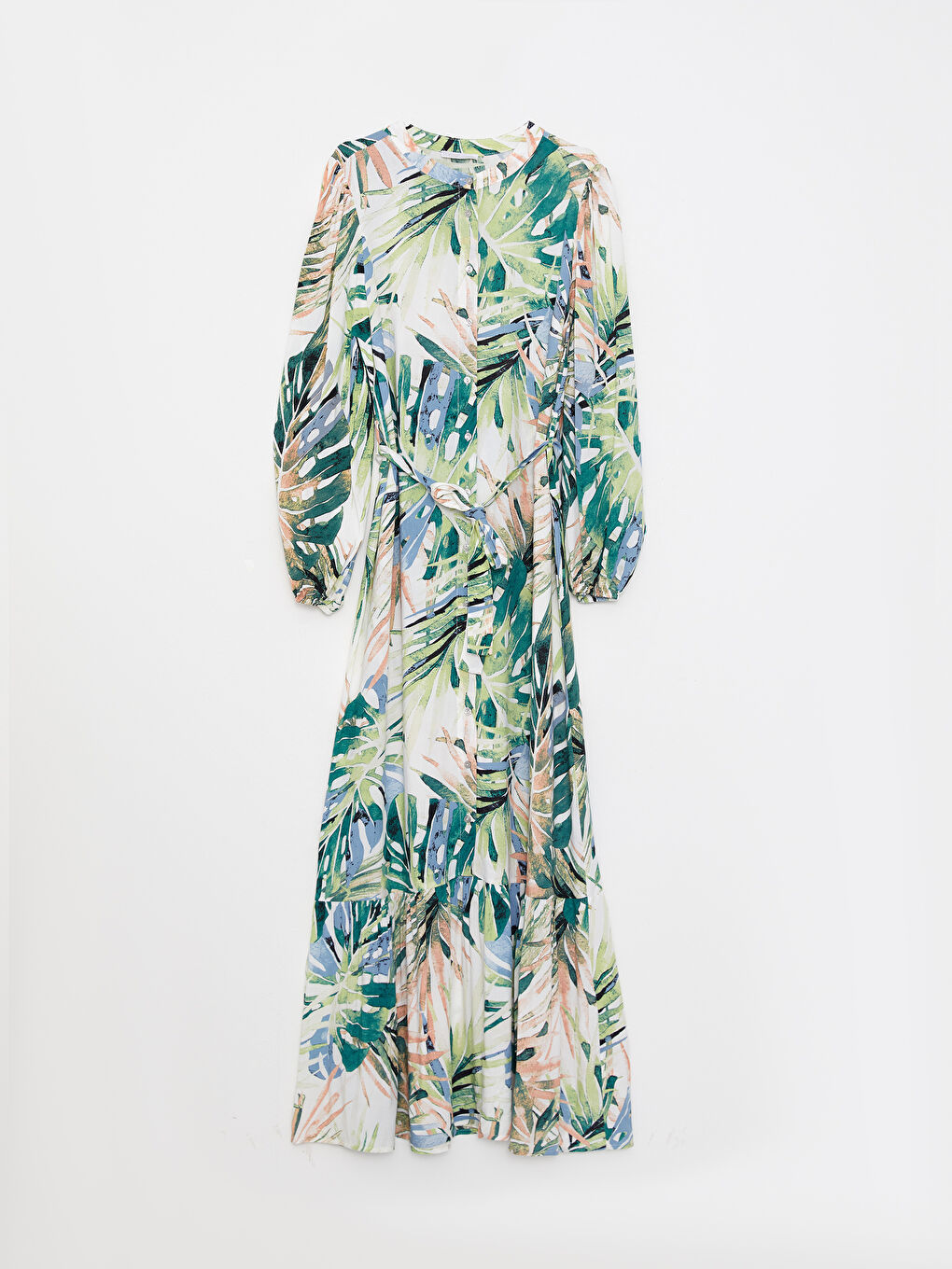 Crew Neck Patterned Long Sleeve Viscose Women Shirt Dress-5