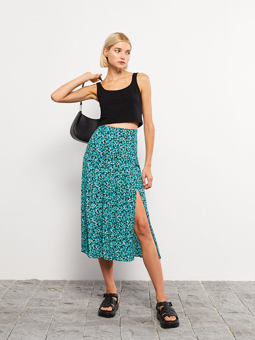 Zippered Waist Floral Viscose Women Skirt -S2J952Z8-LQJ