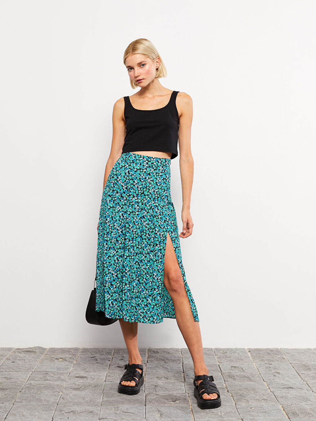Zippered Waist Floral Viscose Women Skirt -S2J952Z8-LQJ