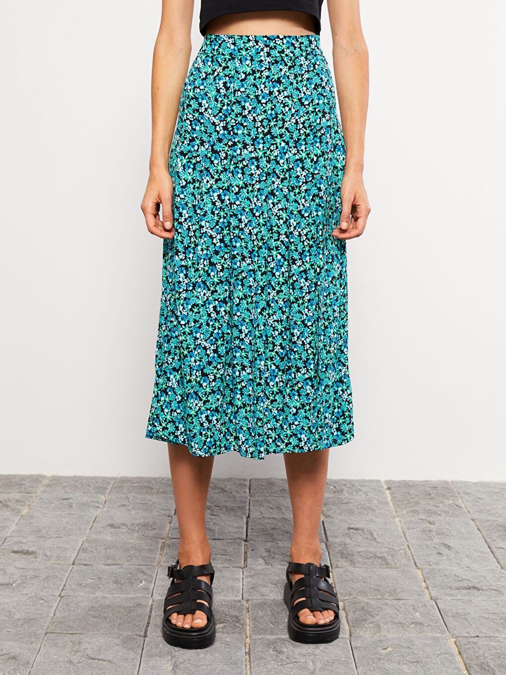 Zippered Waist Floral Viscose Women Skirt -S2J952Z8-LQJ