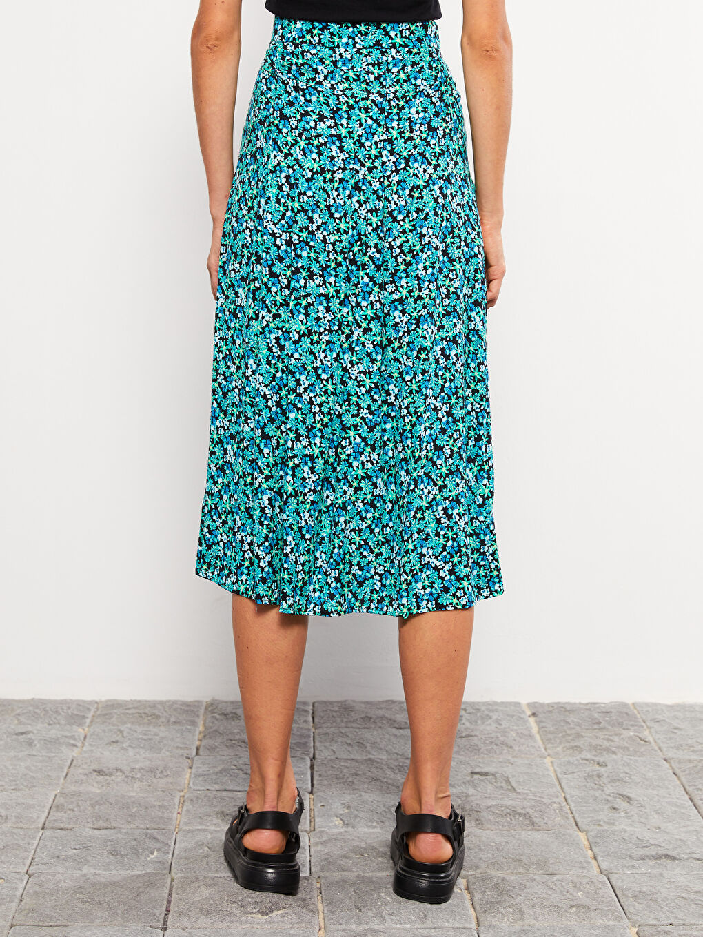 Zippered Waist Floral Viscose Women Skirt -S2J952Z8-LQJ