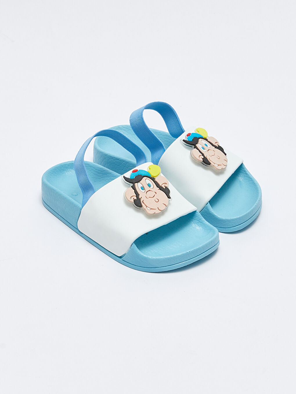 Turkuaz Işıklı Nostaljik Maymun Patchli Erkek Bebek Plaj Terliği-1