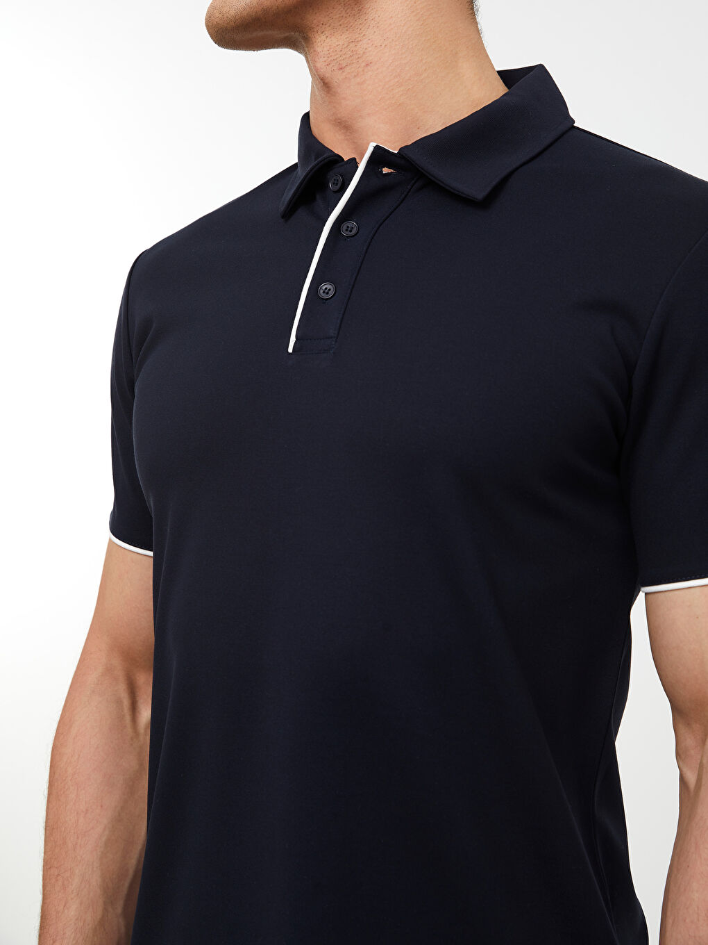 Siyah Polo Yaka Kısa Kollu Erkek Tişört-3