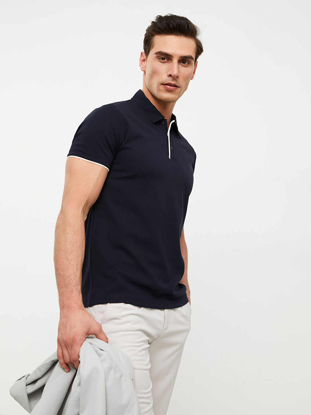 Siyah Polo Yaka Kısa Kollu Erkek Tişört-1