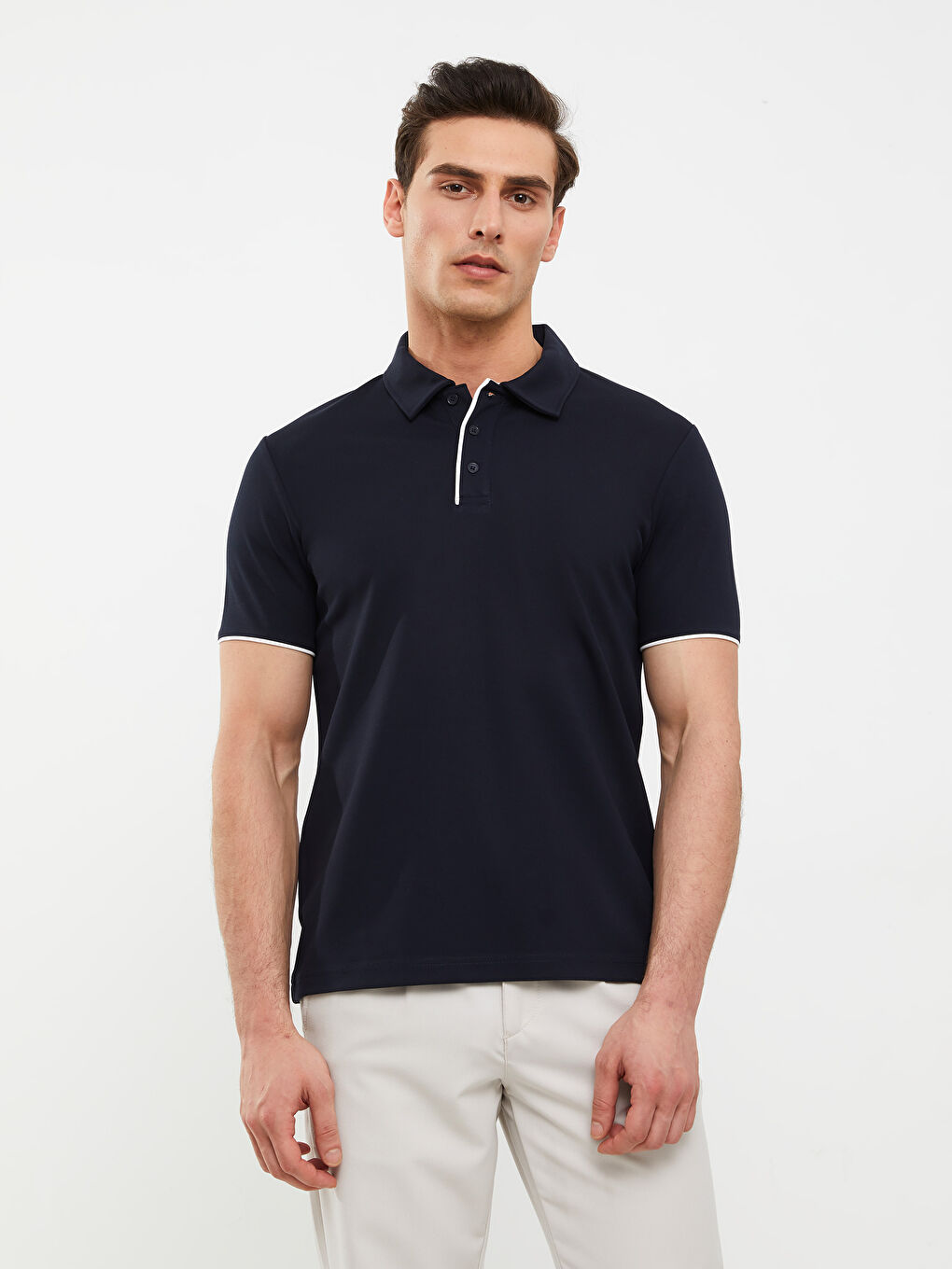 Siyah Polo Yaka Kısa Kollu Erkek Tişört-2