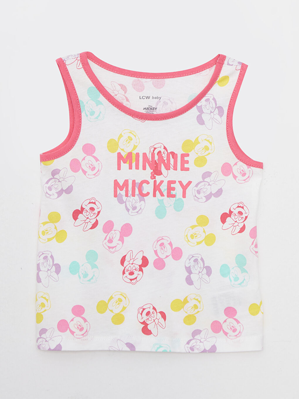 Дөңгелек жағалы минни мен микки маус принтті қыз балаға арналған майка