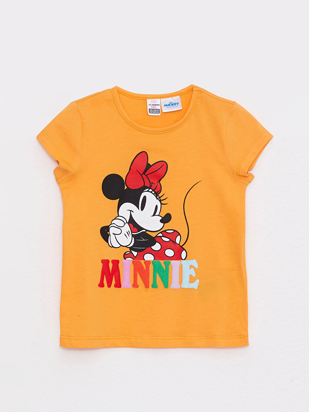 Turuncu Bisiklet Yaka Kısa Kol Minnie Mouse Baskılı Pamuklu Kız Bebek Tişört-3