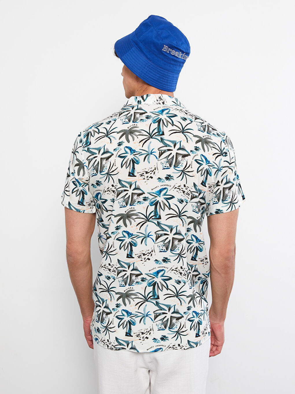 Bej Slim Fit Kısa Kollu Desenli Viskon Erkek Gömlek-4