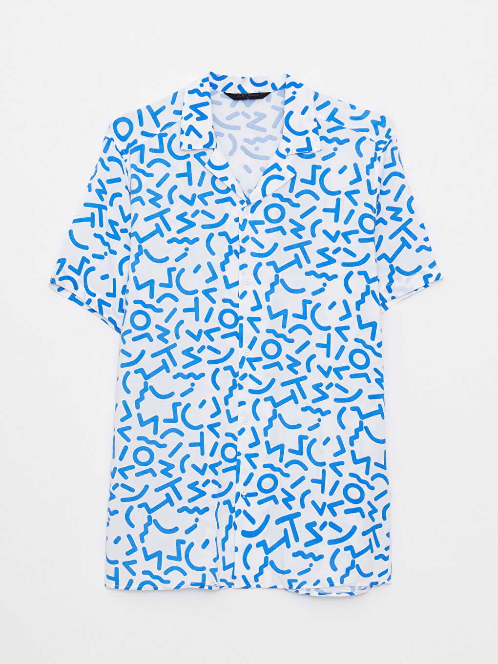 Beyaz Slim Fit Resort Yaka Kısa Kollu Desenli Viskon Erkek Gömlek-5