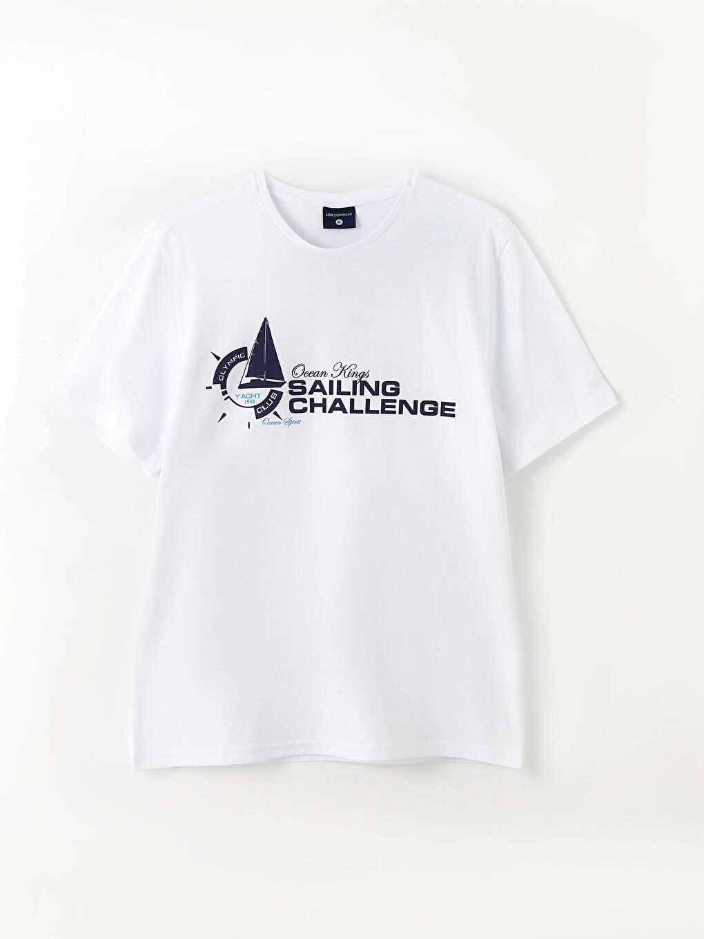 Beyaz Bisiklet Yaka Kısa Kollu Baskılı Penye Erkek Tişört-5