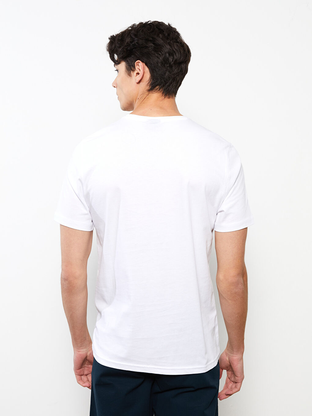 Beyaz Bisiklet Yaka Kısa Kollu Baskılı Penye Erkek Tişört-4