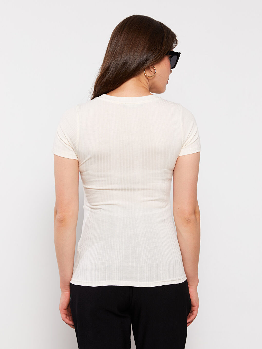 Beyaz Bisiklet Yaka Düz Kısa Kollu Hamile Tişört-5