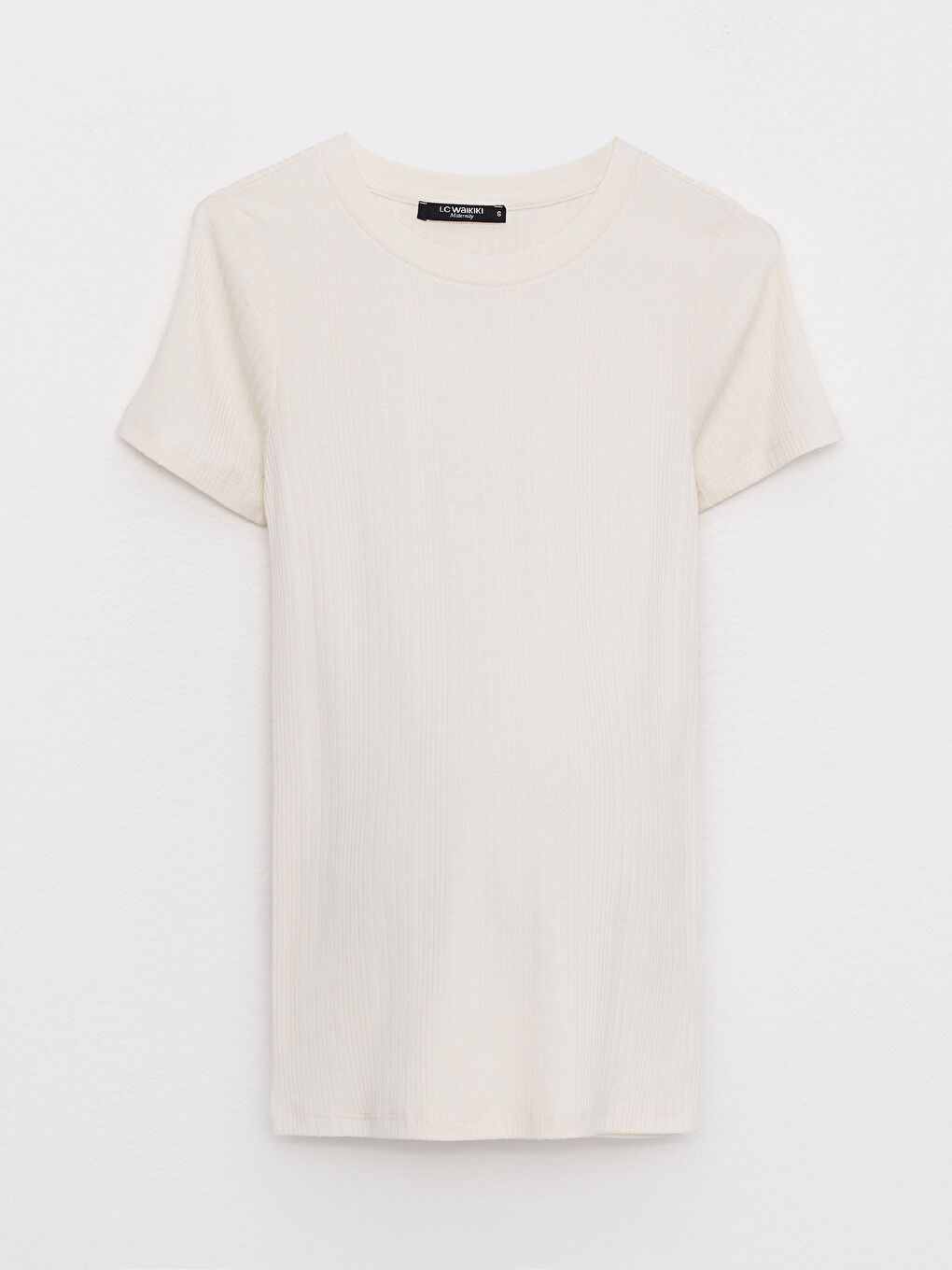 Beyaz Bisiklet Yaka Düz Kısa Kollu Hamile Tişört-6