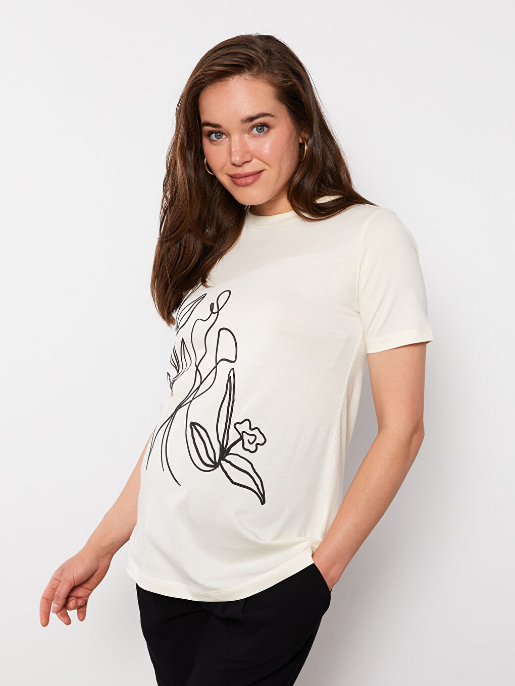 LCW Crew Neck Printed Short Sleeve Cotton Maternity T-shirt -S2JA06Z8-FDL