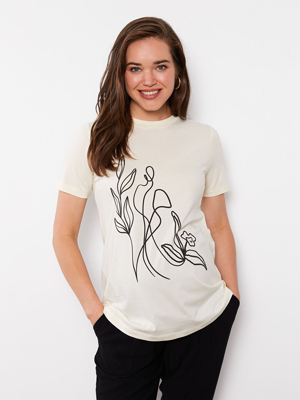 LCW Crew Neck Printed Short Sleeve Cotton Maternity T-shirt -S2JA06Z8-FDL